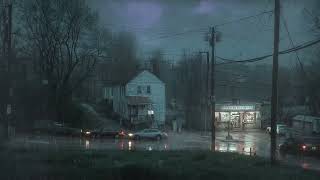 Isolated Town Intersection in Heavy Rain | Gentle Rain and Distant Thunder for Deep Sleep