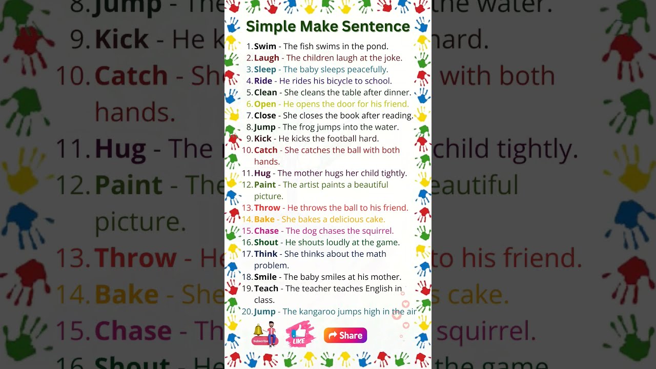 Make Sentences For Kids Simple Verbs Action Sentence Verb