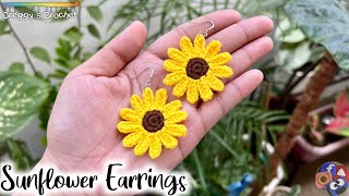 Crochet sunflower Earrings  Tutorial