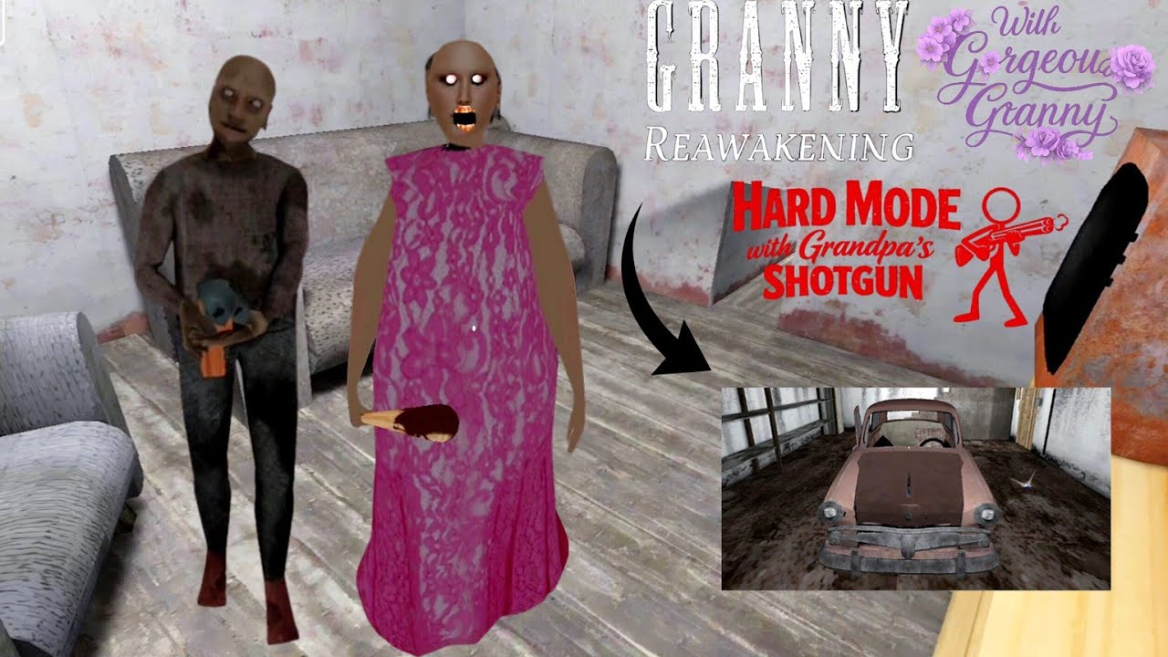 Granny Reawakening Car Escape In Hard Mode With Grandpa's Shotgun & Gorgeous Granny Full Gameplay!