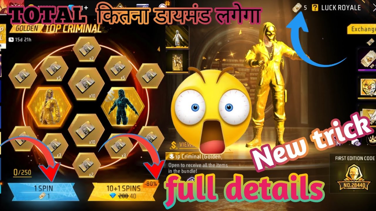 "Golden Top Criminal Bundle is BACK! 🔥 Free Fire Premium Event Full Details" #