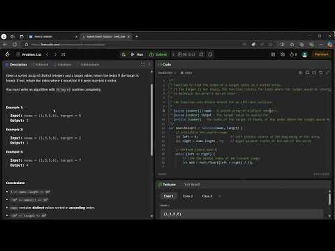 LeetCode Problem 35: Search Insert Position | Binary Search Solution in JavaScript