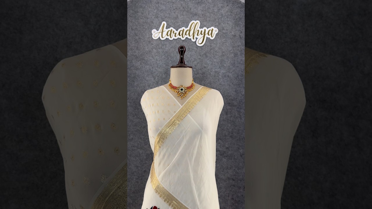 Viscose Georgette Embroidery Crown Thread Work Saree