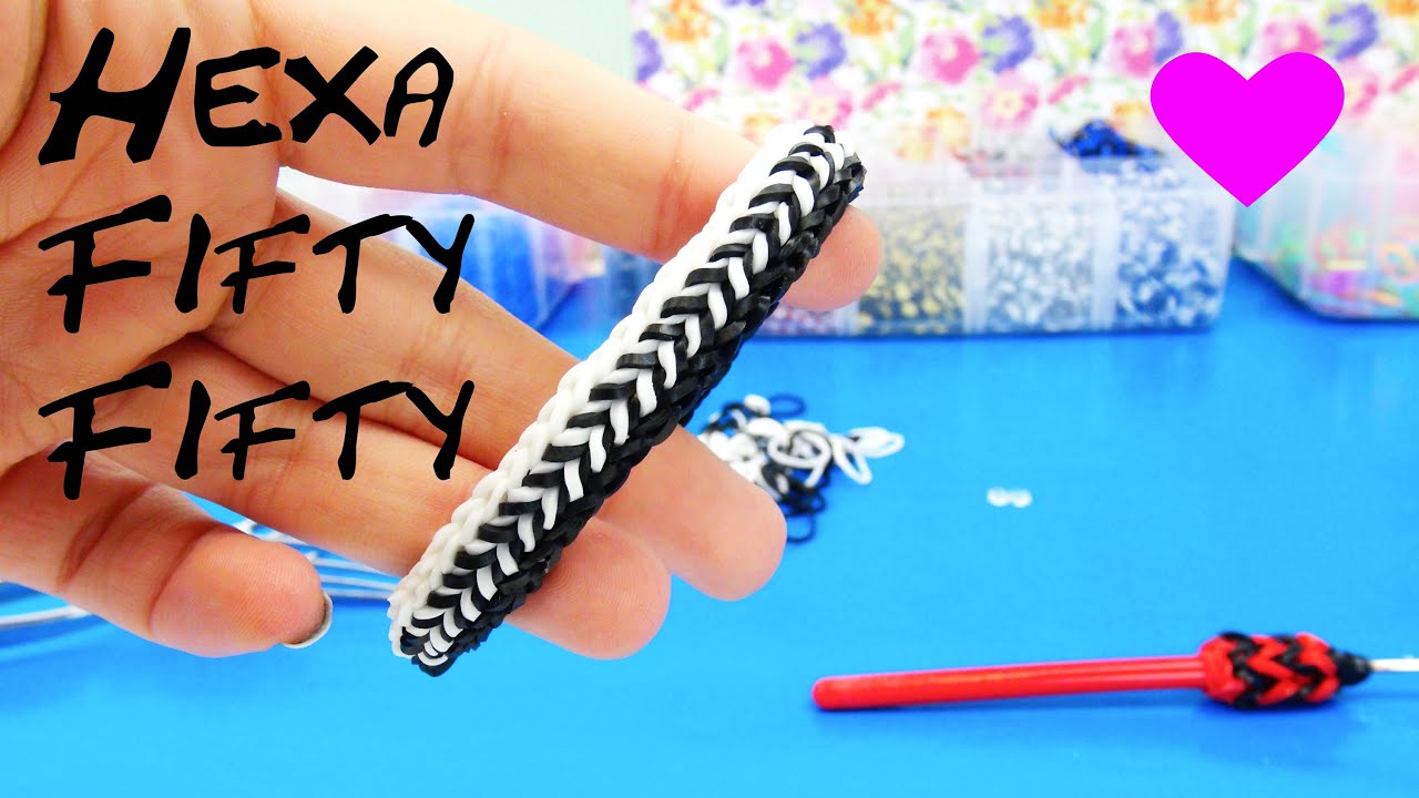 Loom Bands Hexa Fishtail 50/50 Rainbow Loom Band Bracelet / Armband How to | Tutorial | deutsch