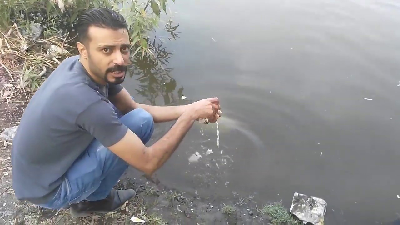 طريقة صيد الاسماك بالعيش 