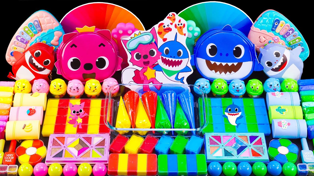 Baby Shark x Pinkfong Slime ASMR | Mezcla de sombras de ojos y maquillaje para hacer slime