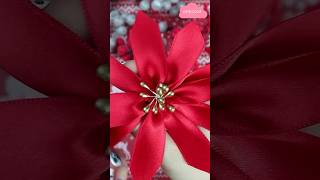 DIY Make Poinsettia Flower with Ribbon and a Wire Flower Making Christmas Ornaments #Short #DIY