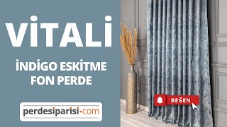 Vitali İndigo Mavi Eskitme Desenli Fon Perde - PerdeSiparisi.com