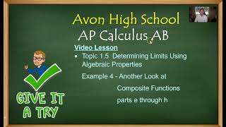 Avon High School - AP Calculus AB - Topic 1.5 - Example 4 (parts e-h)