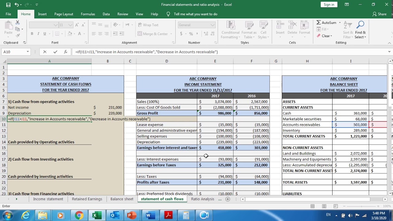 Preparing the Statement of Cash flows (By using Microsoft Excel) - YouTube