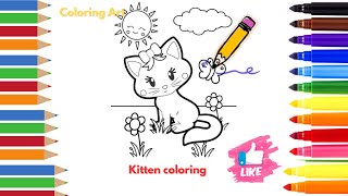 Kitten in garden coloring pages🎨✏️/how to kitten coloring/ popular coloring #popular #kitten