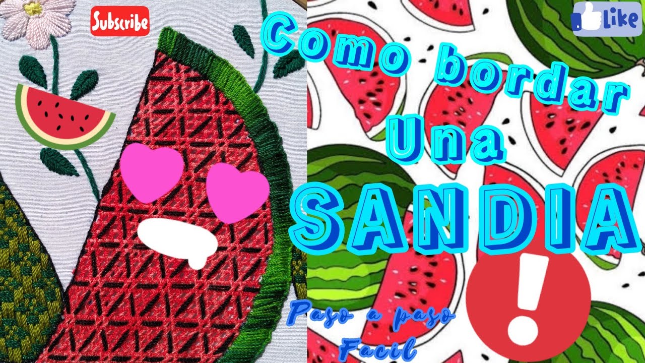 92.como bordar una🍉SANDIA fácil pasó a paso bordado fantasia puntada fácil bordados para