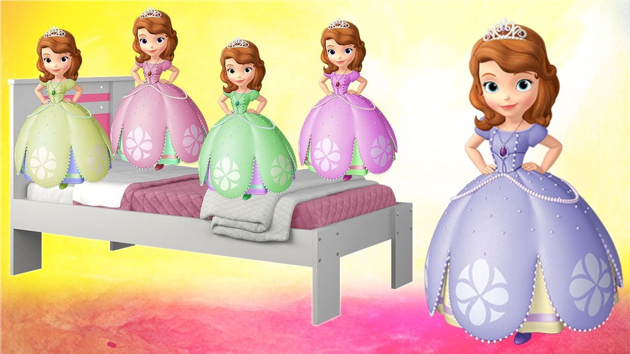 Five Little Sofia The First Jumping on the Bed | 5 Little Monkeys Jumping on the bed Nursery Rhymes