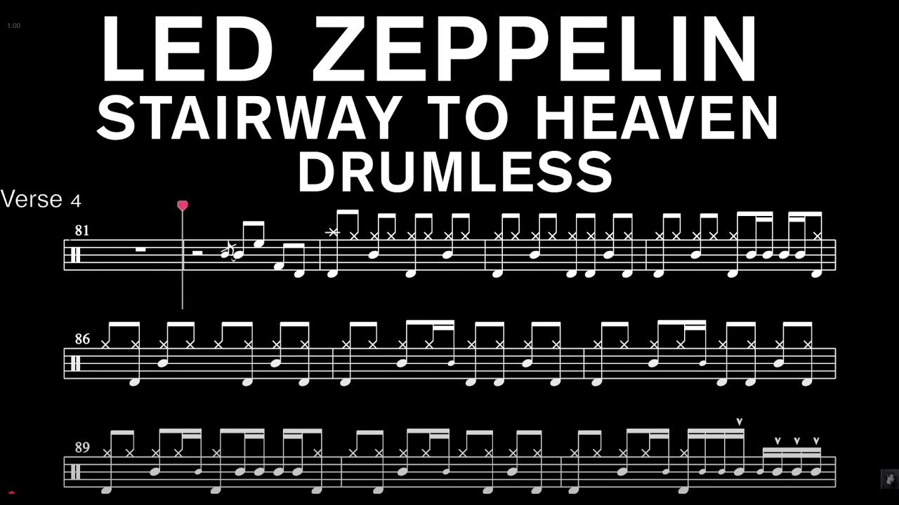 Led Zeppelin - Stairway To Heaven - Drumless (with scrolling drum sheet)
