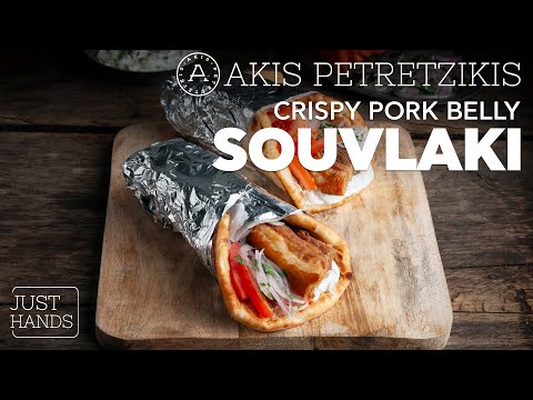 Crispy Pork Belly Souvlaki | Akis Petretzikis