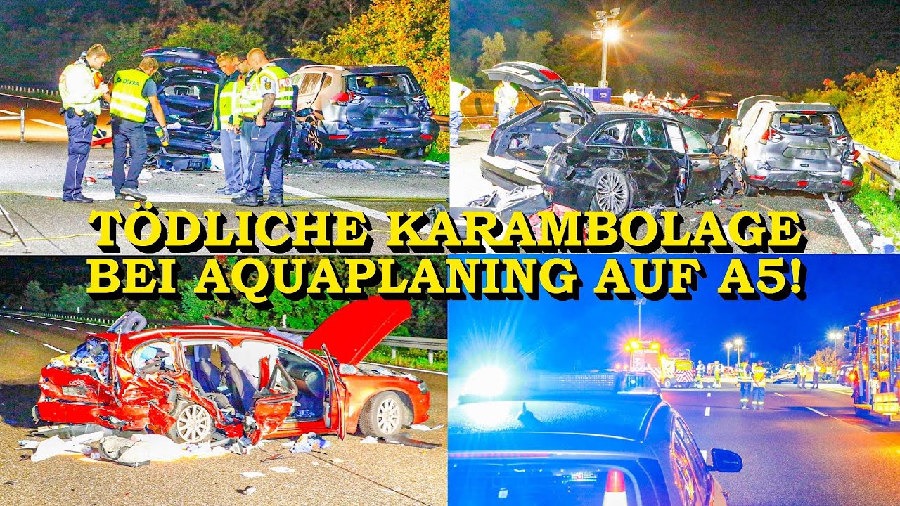 [TÖDLICHE KARAMBOLAGE BEI AQUAPLANING AUF A5] ~ 6 teils Schwerverletzte | FEUERWEHR | THW | BERGUNG