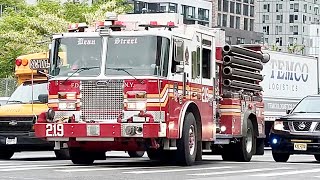 FDNY ENGINE 219 RESPONDING ON ATLANTIC AVENUE IN THE PARK SLOPE AREA OF BROOKLYN IN NEW YORK CITY.