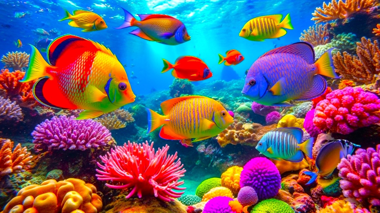 Whispering Blue Serenity – 4K Aquarium with Coral Reef and Relaxing Sounds #3