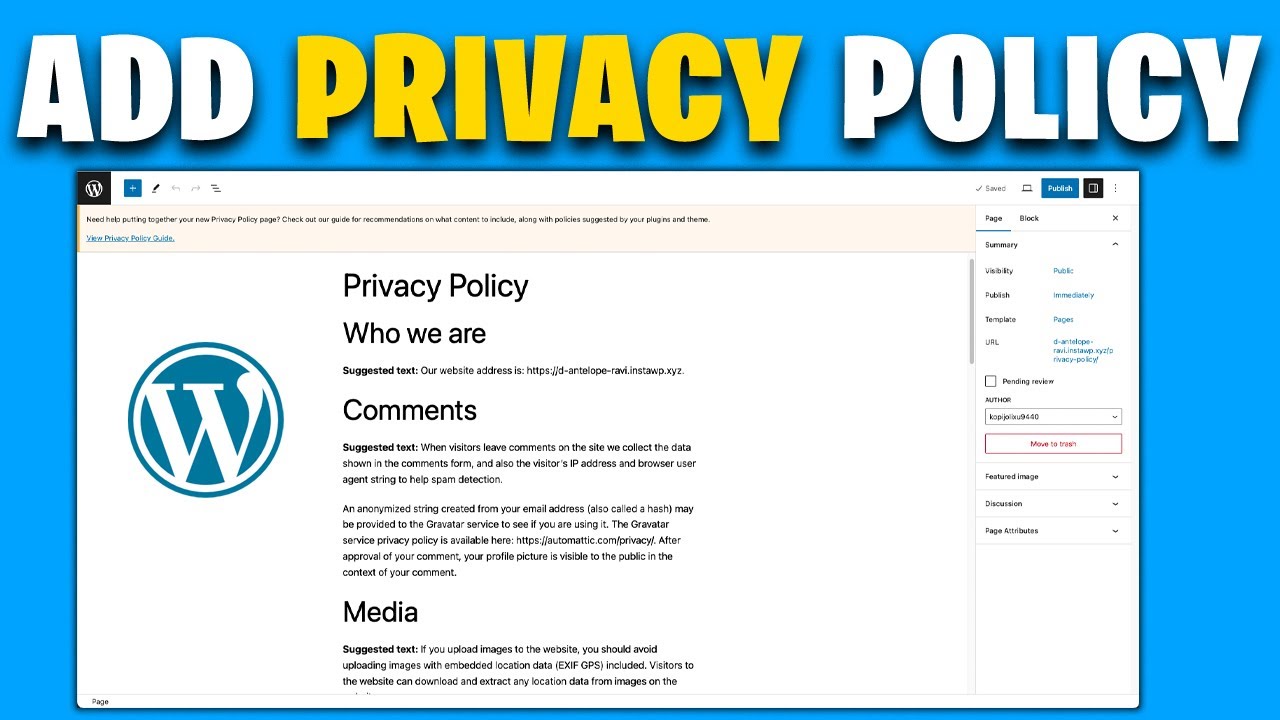 How to Add a Privacy Policy in WordPress - Full Guide - YouTube