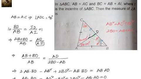Geometry: (Angle bisector) In triangle ABC, AB = AC and BC = AB + AI.Find angle A