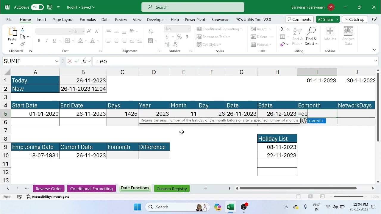 How to Use Date Functions in Excel - YouTube