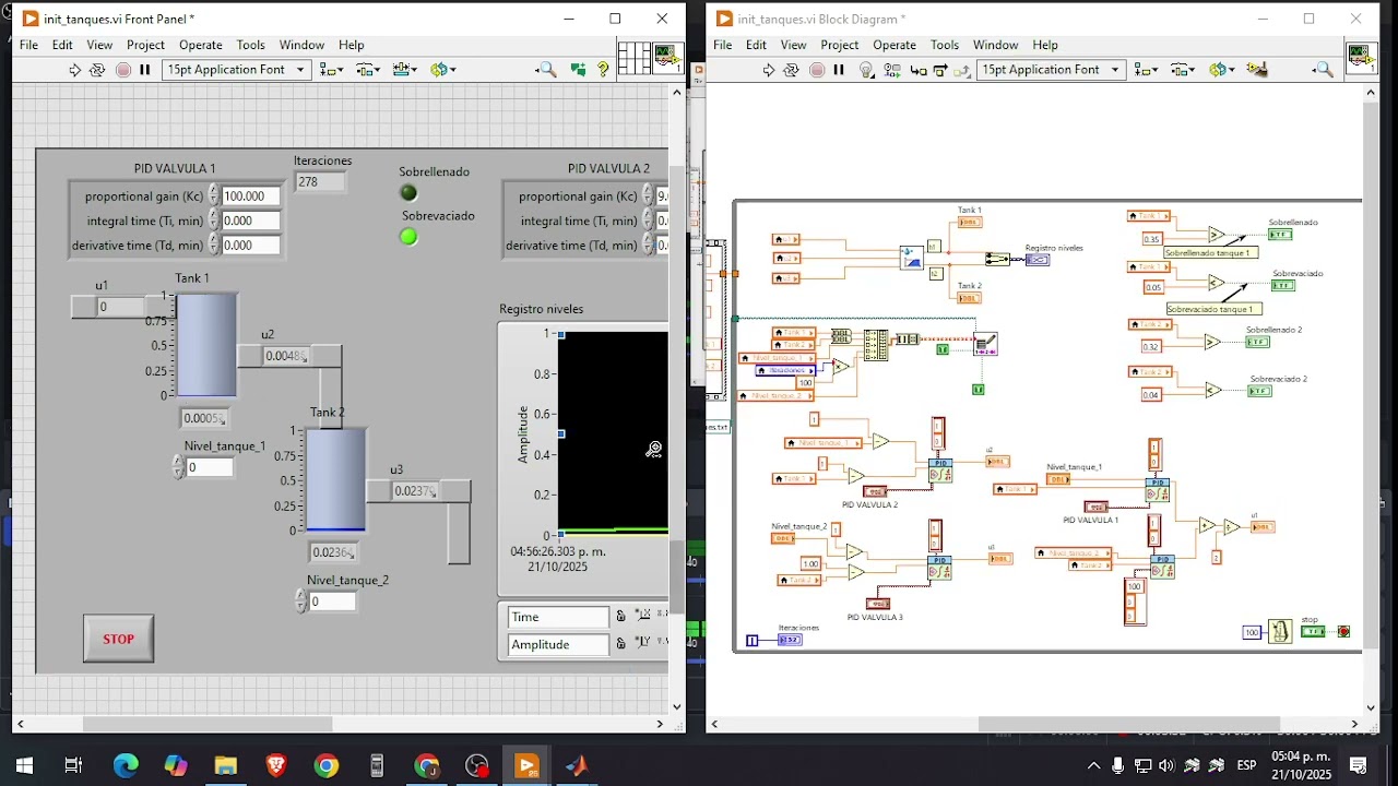 Sistema de control PID de dos tanques interconectados con LabView