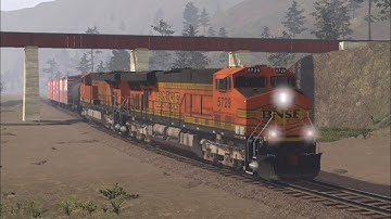 Trainz 3: Short local with 2 BNSF H2 ES44AC’s travel on the same track with 2 tracks! A loop track!