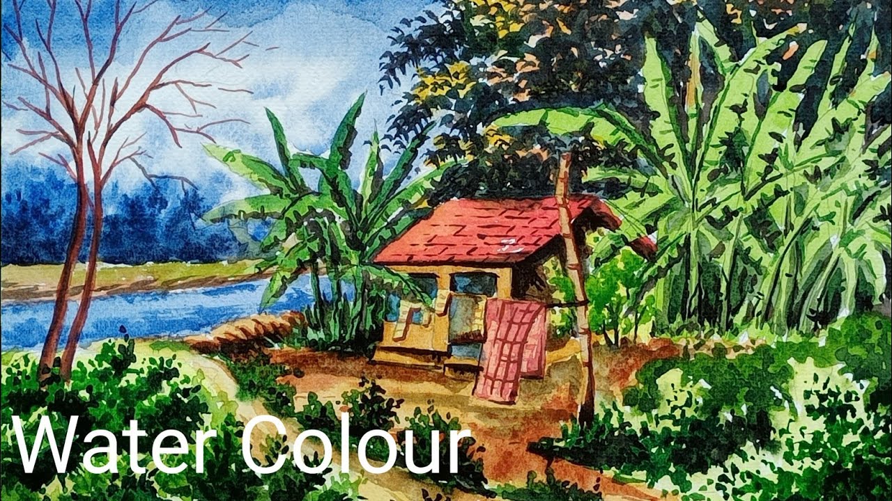 Beautiful Village Landscape Scenery Painting Tutorial/Painting Tutorial ...