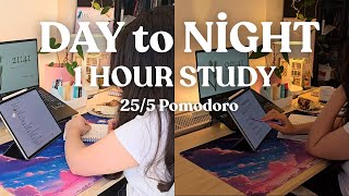 1 Hour Study With Me 🌅 Day to Night Transition | 25/5 Pomodoro & Cheesecake Break 🍰 screenshot 5