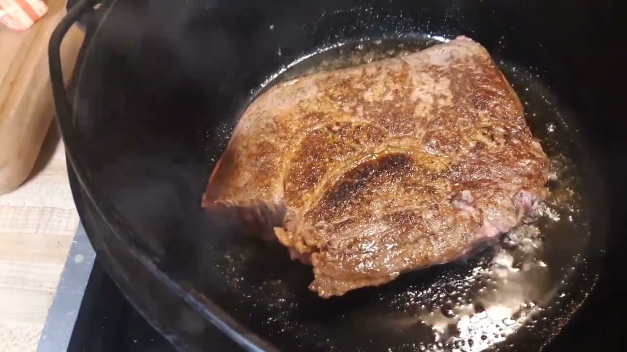 my first attempt at a ASMR a of a round steak in a dutch oven