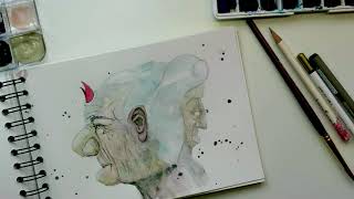 Watercolor speedpaint: Two-faced (silent video)