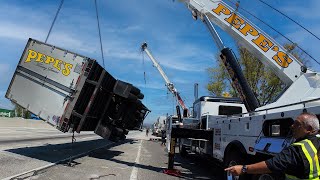 Tractor Trailer Rollover Accident - Uprighted in Mid-Air
