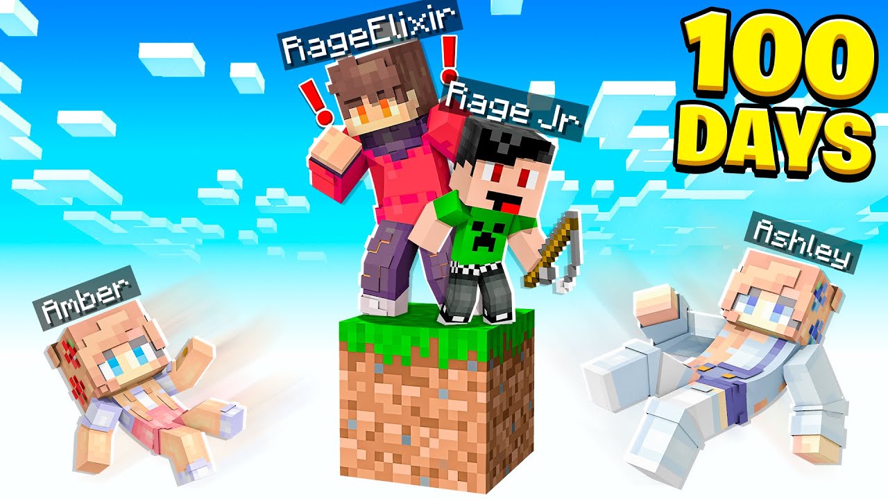 My Family Survived 100 Days on ONE BLOCK in Minecraft!