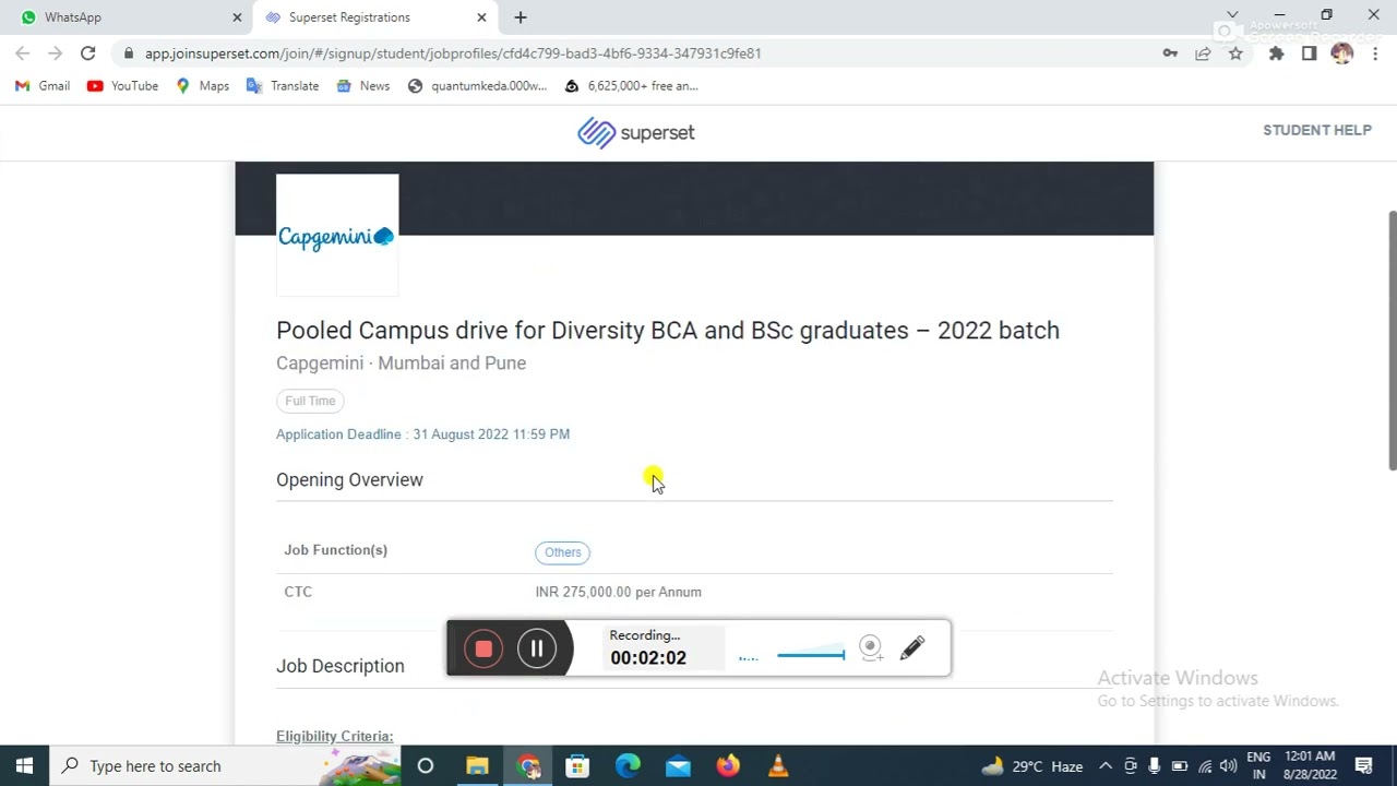 Capgemini Pooled Campus drive for Diversity BCA and BSc graduates – 2022 batch