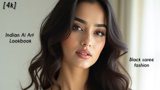 4K Indian Ai Art Lookbook Model - Black Saree Fashion - Indian Saree Lookbook Model