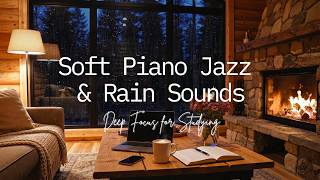 📚🔥 Relax With Rain Sounds & Soft Piano Jazz  Cozy Fireplace, Deep Focus for Studying