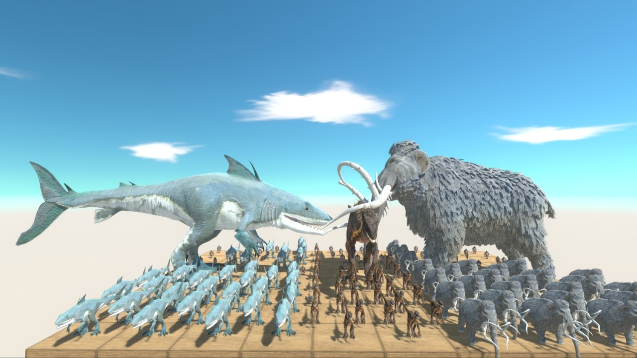 Who Is the Strongest? Indoraptor Vs King Shark Vs Mammoth – Animal Revolt Battle Simulator