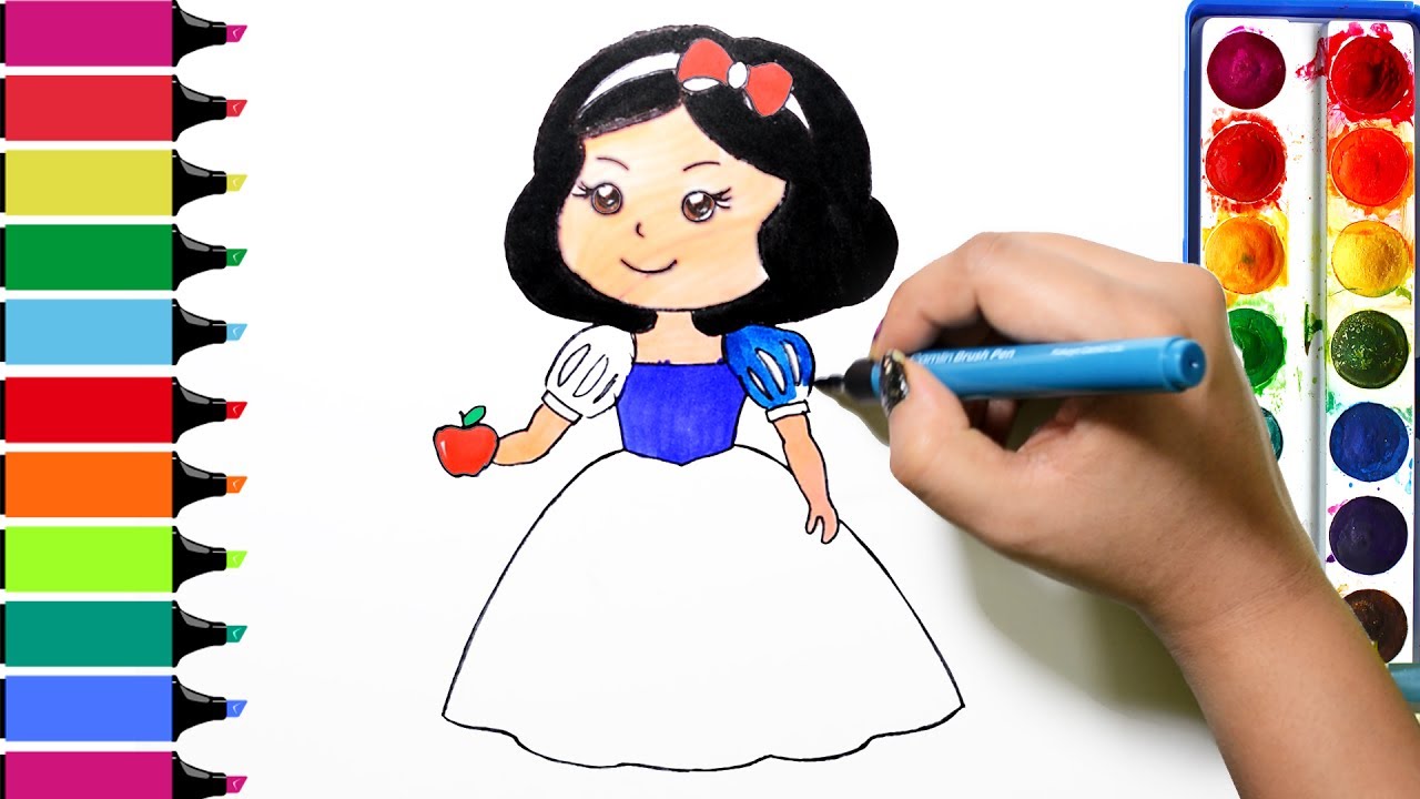 Draw Color Paint Cute Snow White Coloring Pages and Learn