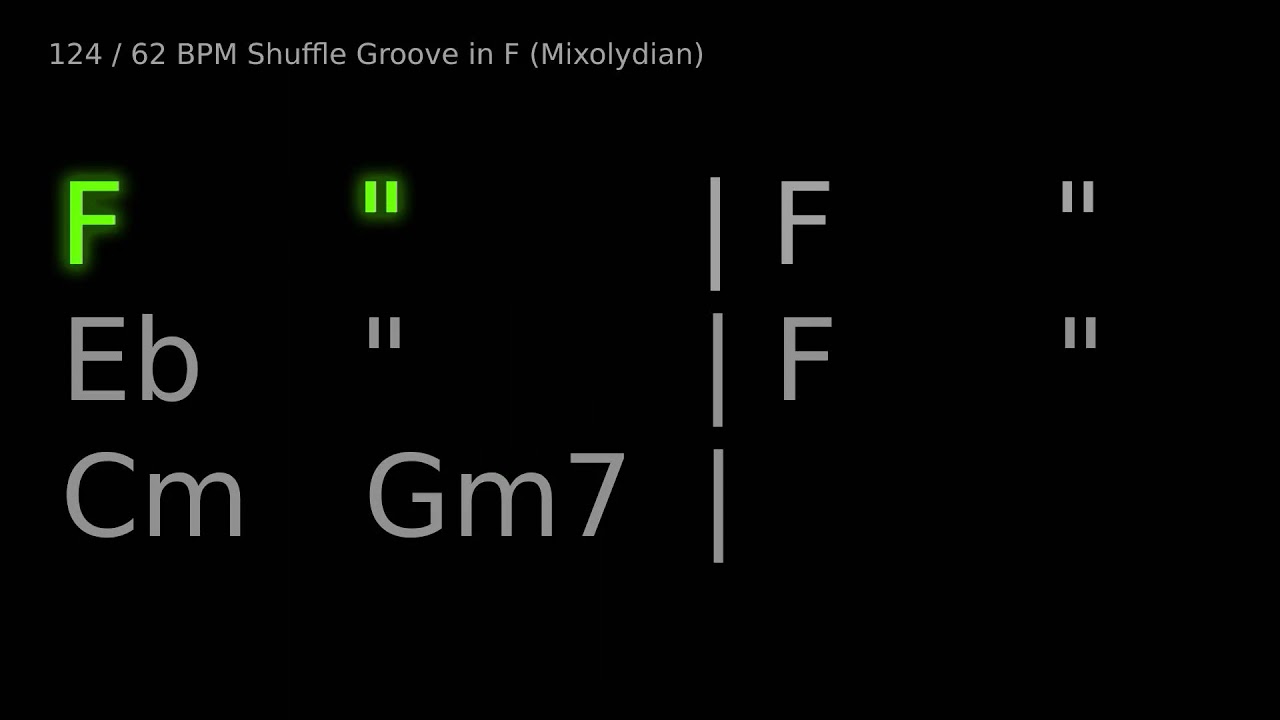 Bass Practice 124 / 62 BPM in F (mixolydian) - Backing Track