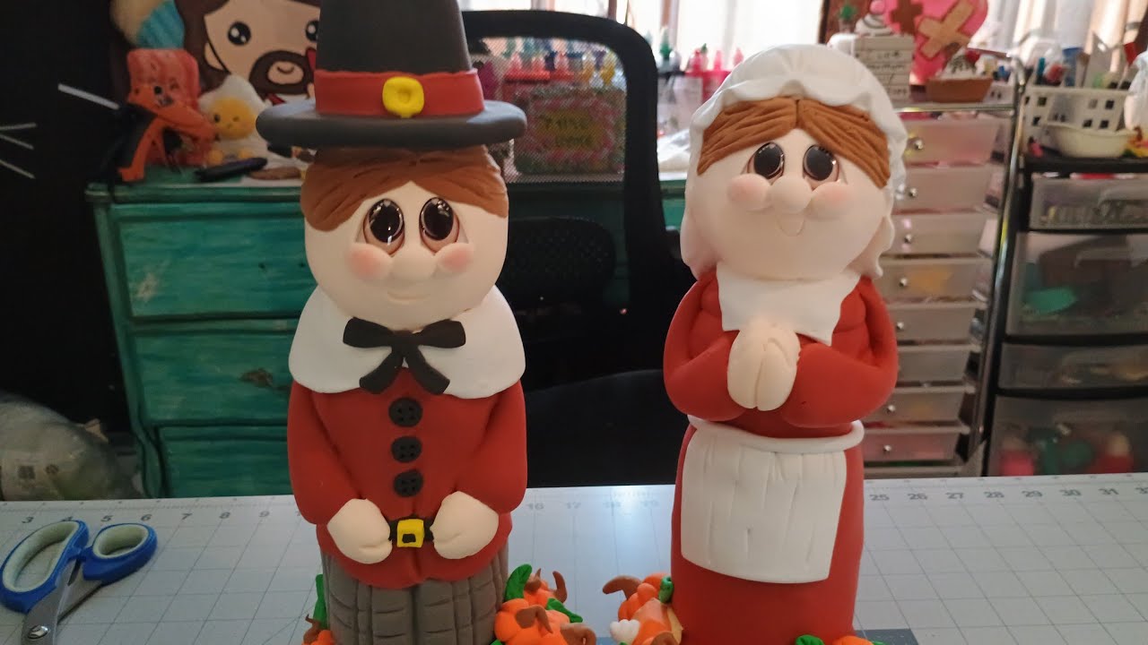 Air dry foam clay Thanksgiving Pilgrim couple tutorial! Come craft with me!