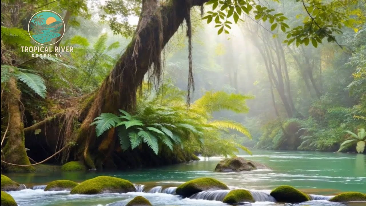 Golden Sunrise Over a Gentle Tropical River | Relaxing Indonesia Forest Nature Video
