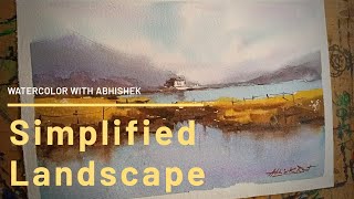 Simplified Watercolor landscape painting.