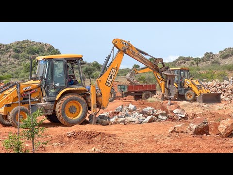 JCB 3DX Breaks and Removes Rocks Together for Banana Cultivate in Private Land