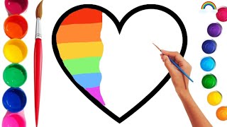 How To Draw A Rainbow Heart -Colouring For Kids & Toddlers Draw, Paint And Learn Magic Colours