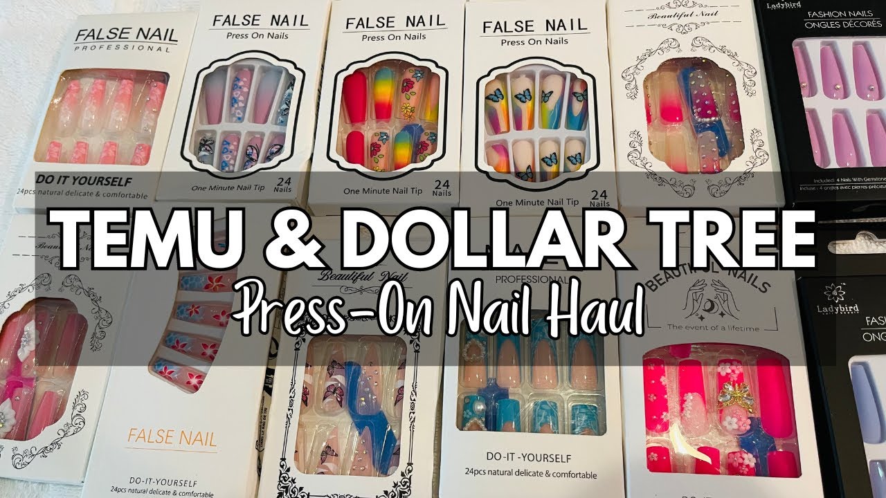 TEMU & DOLLAR TREE PRESS ON NAIL HAUL | SUMMER PRESS ON NAILS 💅🏽