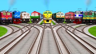 9 Indian Railways Realistic Trains Crossing At Bumpy Forked Railroad Tracks || Train Simulator Game