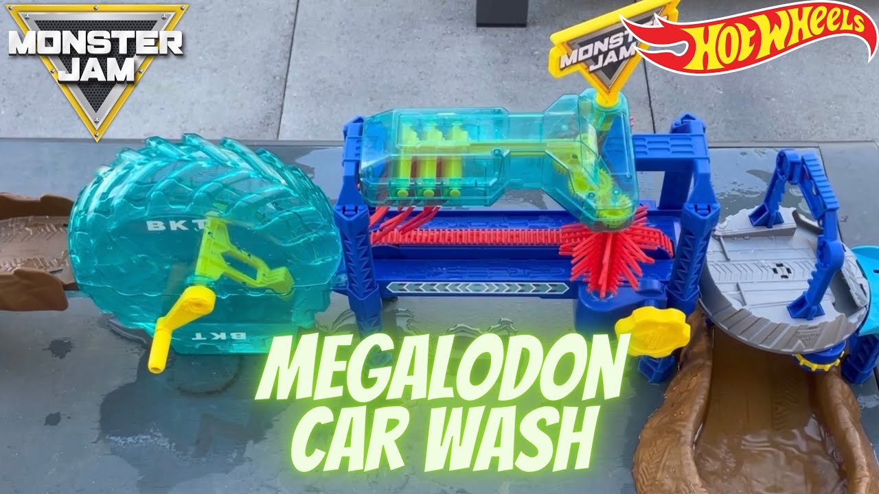 Matthew and Nathan - HUGE Monster Jam Megalodon Car Wash | Color-Changing Trucks | Toy Review