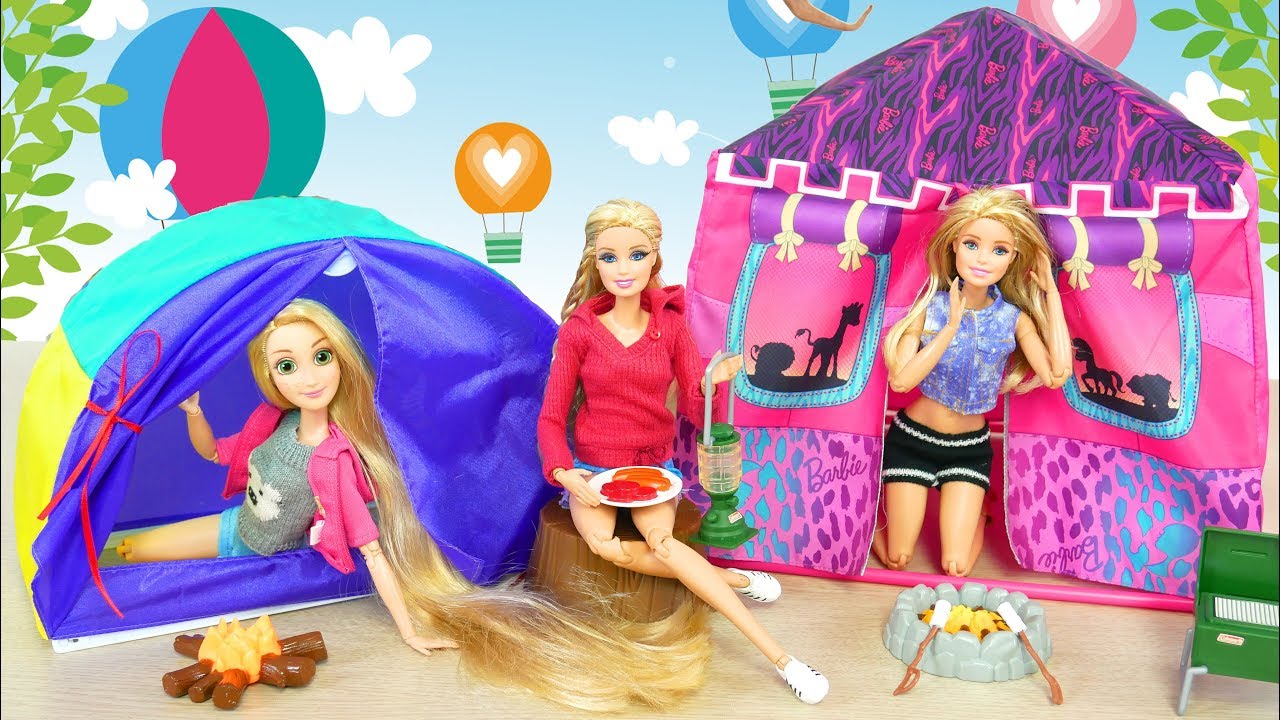 Safari Tent & Camping Gear for Barbie dolls Puppe Zelt Vélo Soeur Barbie  adik sepeda - YouTube