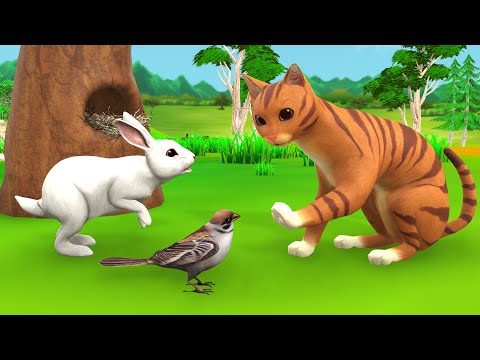 खरगोश गौरैया के बीच में बिल्ली Kahani - Rabbit Sparrow & Cat Story | Hindi Kahaniya Moral Stories