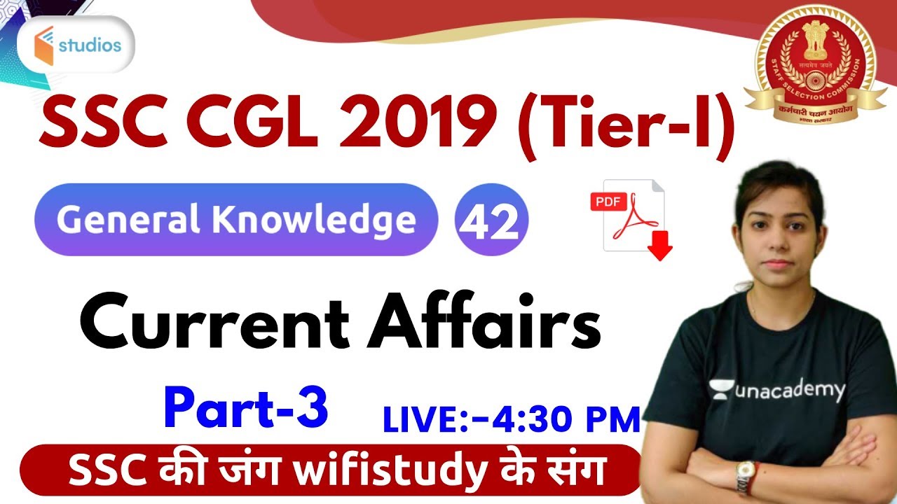4:30 PM - SSC CGL 2019 (Tier-1) | GK by Krati Ma'am | Current affairs for SSC CGL 2019 | (P-3)